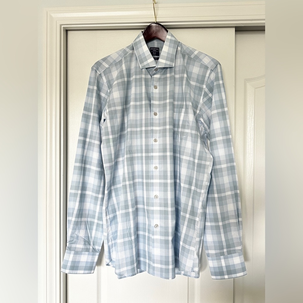 Classic Light Blue Plaid Dress Shirt